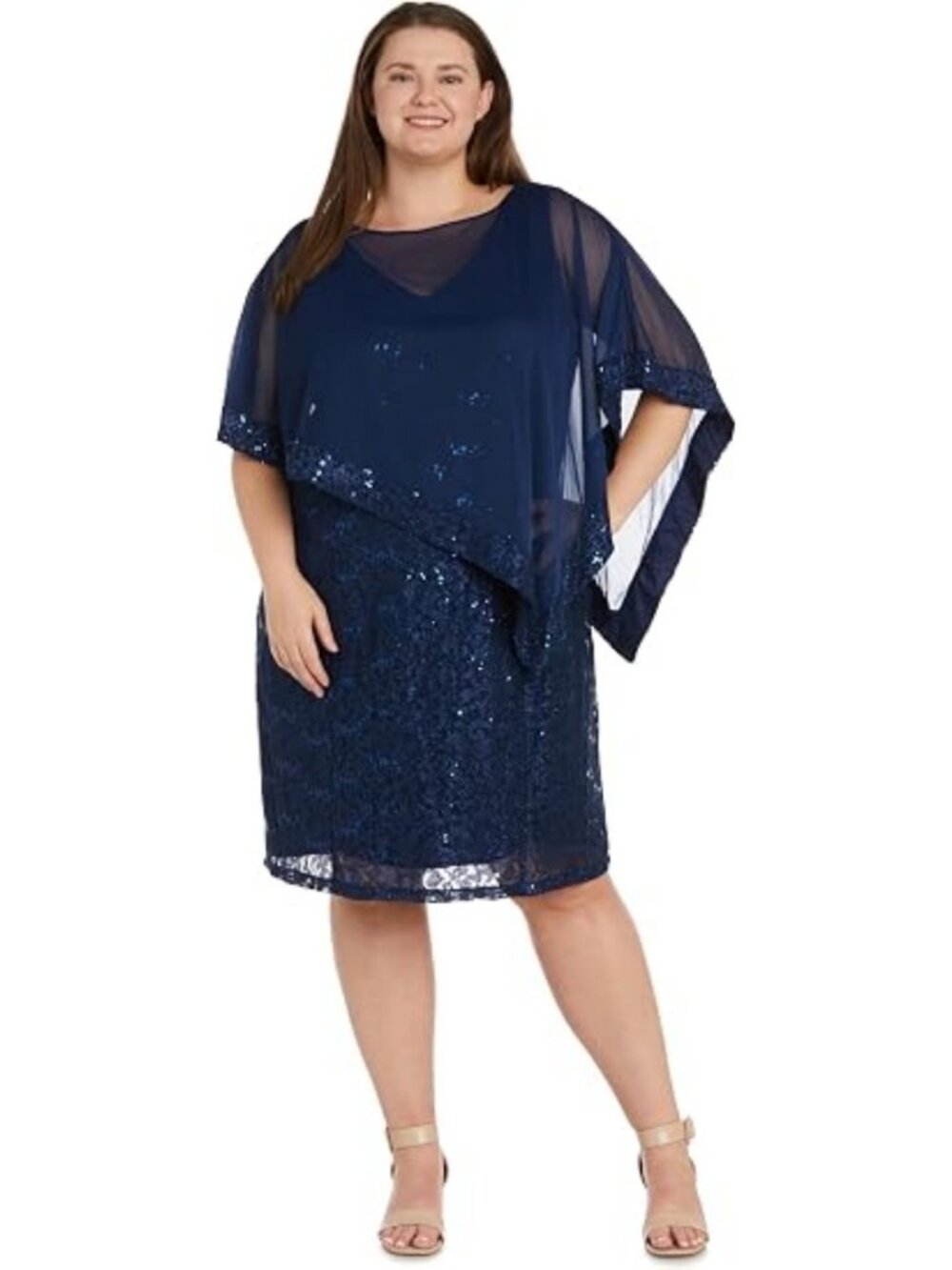 R&M Richards Embellished Sequin Oblique Sheath Poncho Dress. 12
